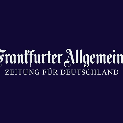 The logo of the Frankfurter Allgemeine Zeitung newspaper, showing its name in traditional German blackletter font on a dark blue background.
