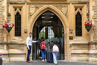 Students at the arriving at Malvern College's main entrance for their Summer School