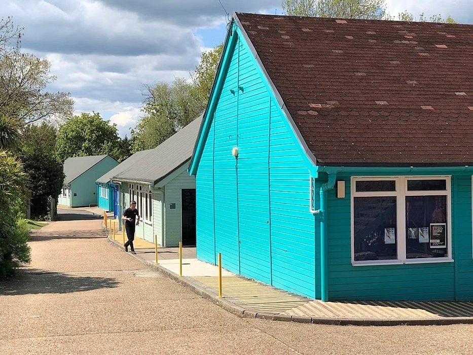 turquoise house and student
