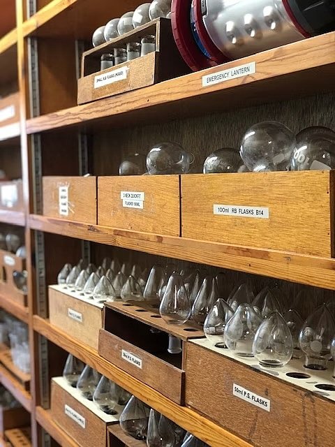 Light bulbs on shelves