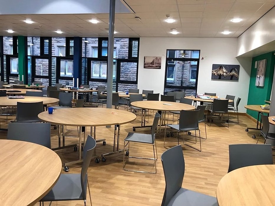 room with desks and chairs