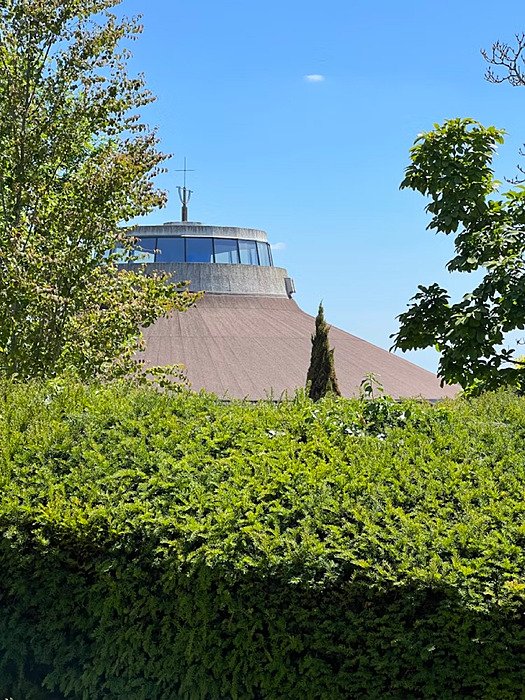 Hedge and round roof behind it