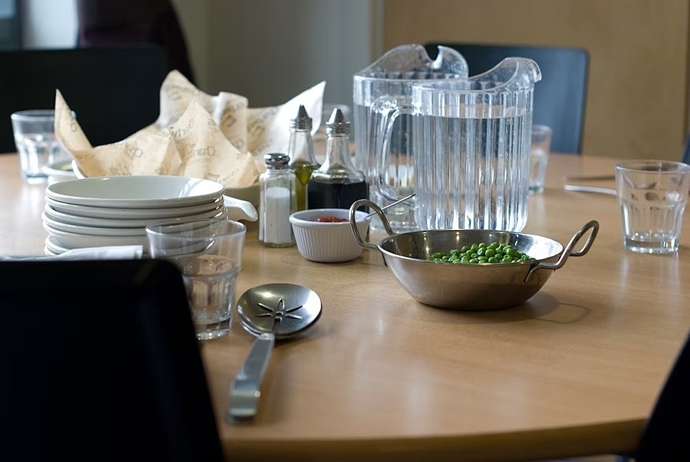 A close up of a lunch table at Malvern College