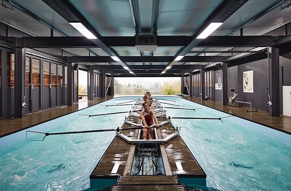 Rowing in the water tank