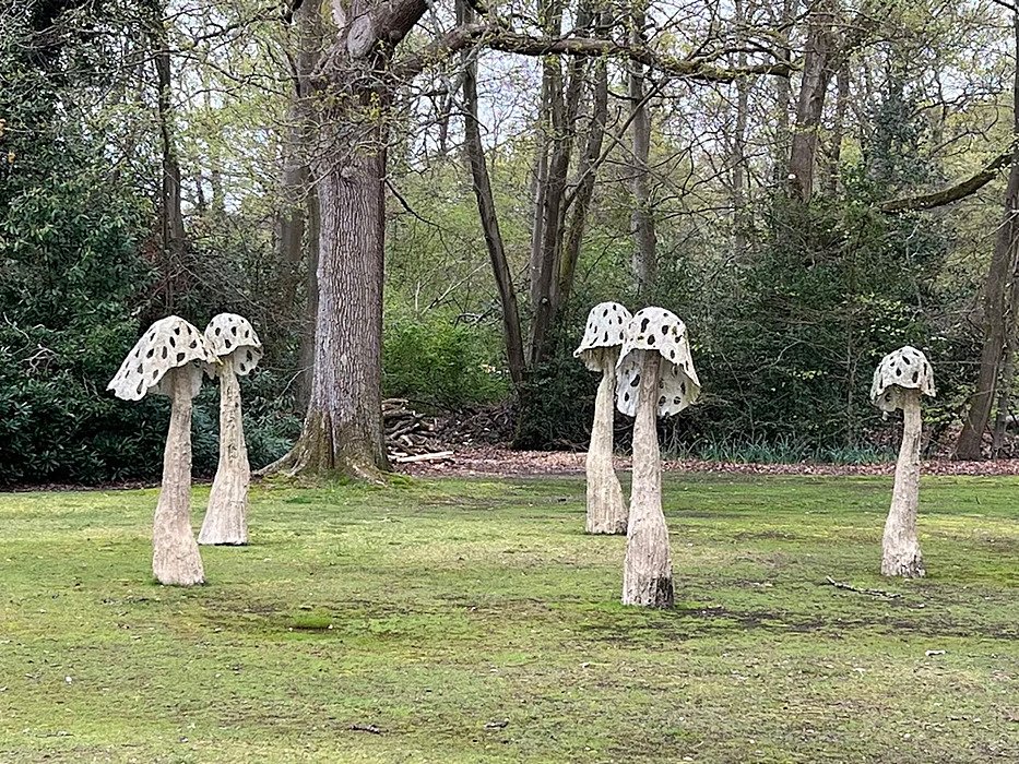 mushroom sculptures in a park