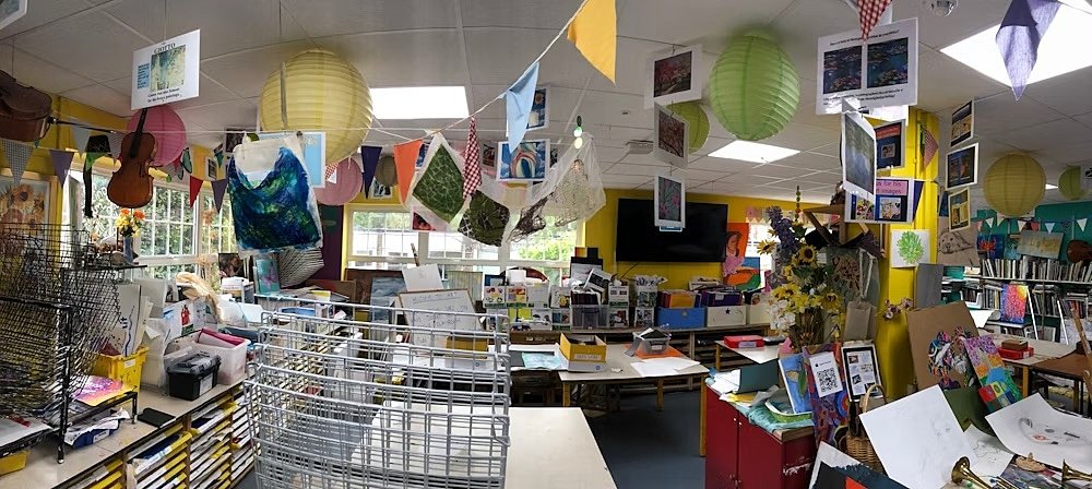 The school's art department with lots of projects hanging around