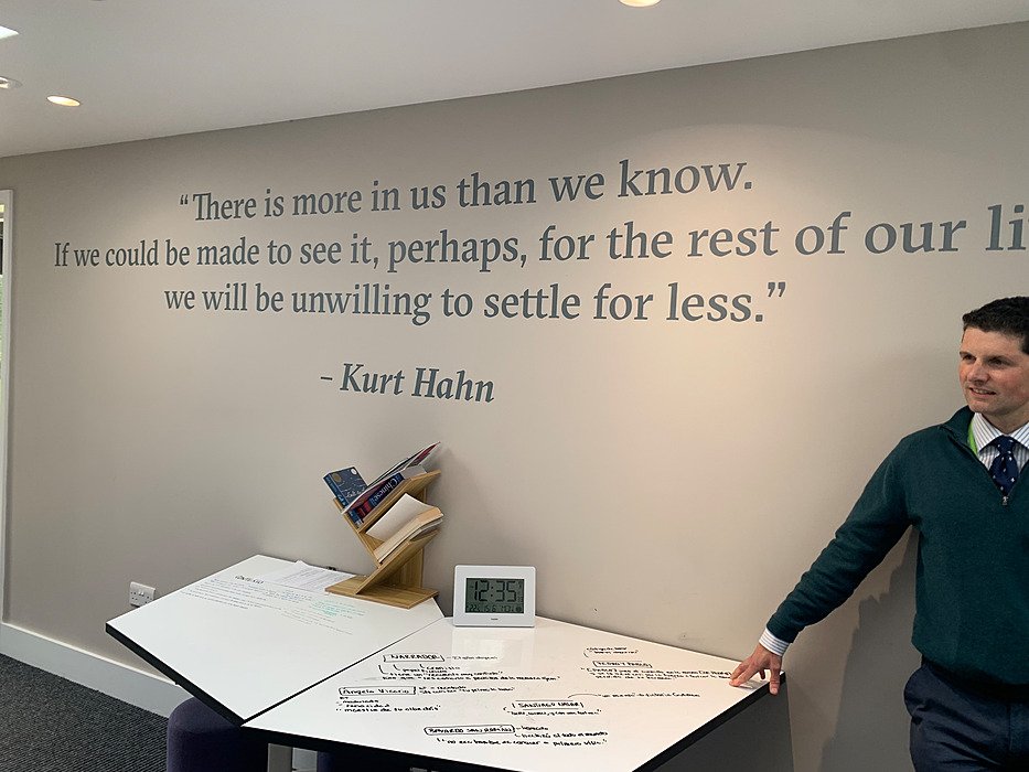 Kurt Hahn quote on a classroom wall. Education, inspiration, philosophy.