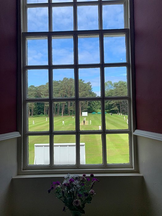 View through a historic window across campus. Architecture, Gordonstoun.