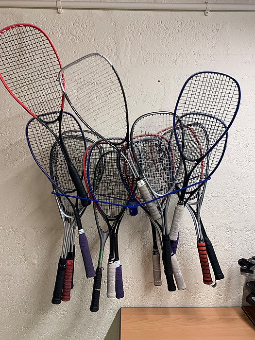 Squash rackets in the sports centre. Squash, sport, fitness, recreation.
