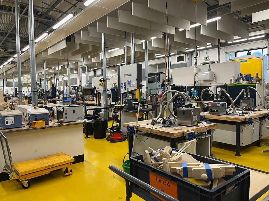 Modern engineering workshop at English boarding school