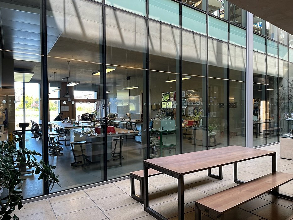 Modern glass facade at British boarding school