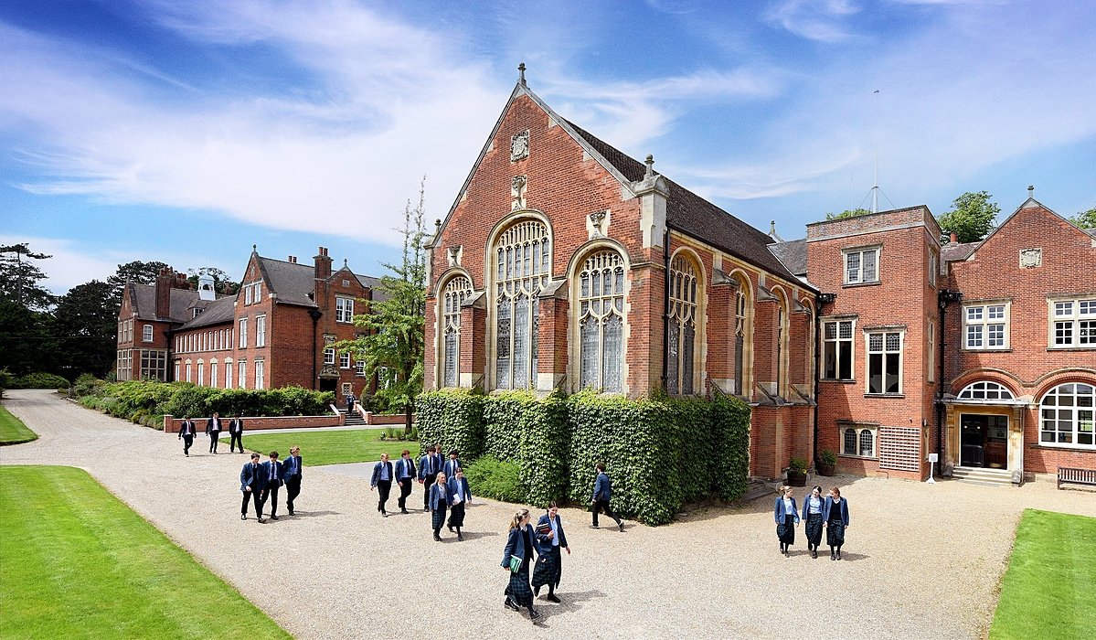 Gresham's School with students on the campus in their uniforms
