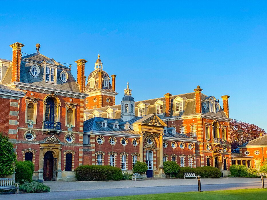 The stunning Wellington College from the front before sunset