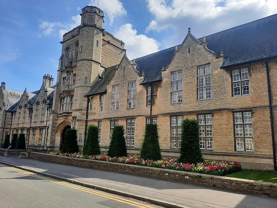 The facade of the main building of Uppingham School from the side