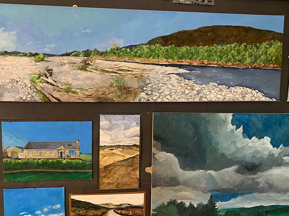 Student artwork displayed in the art department.