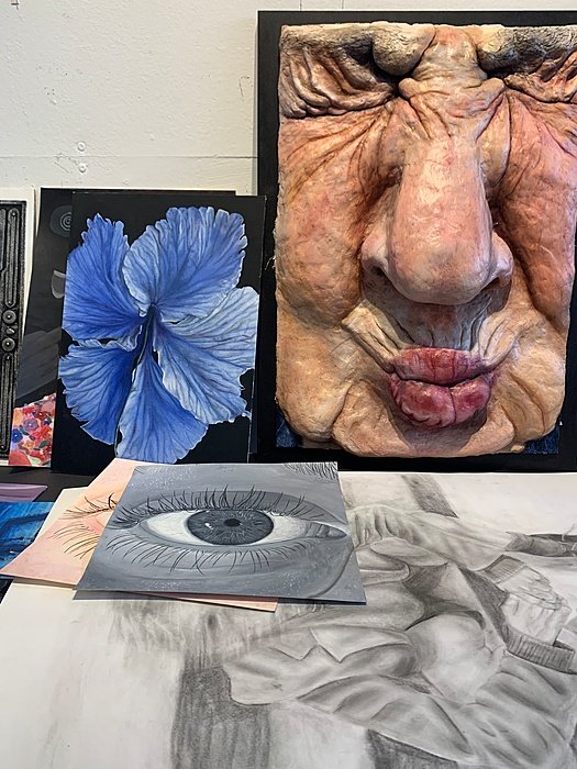 Student artwork displayed in the art department.