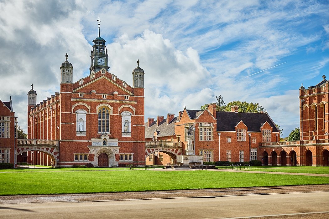 Iconic red-brick British boarding school with clock tower