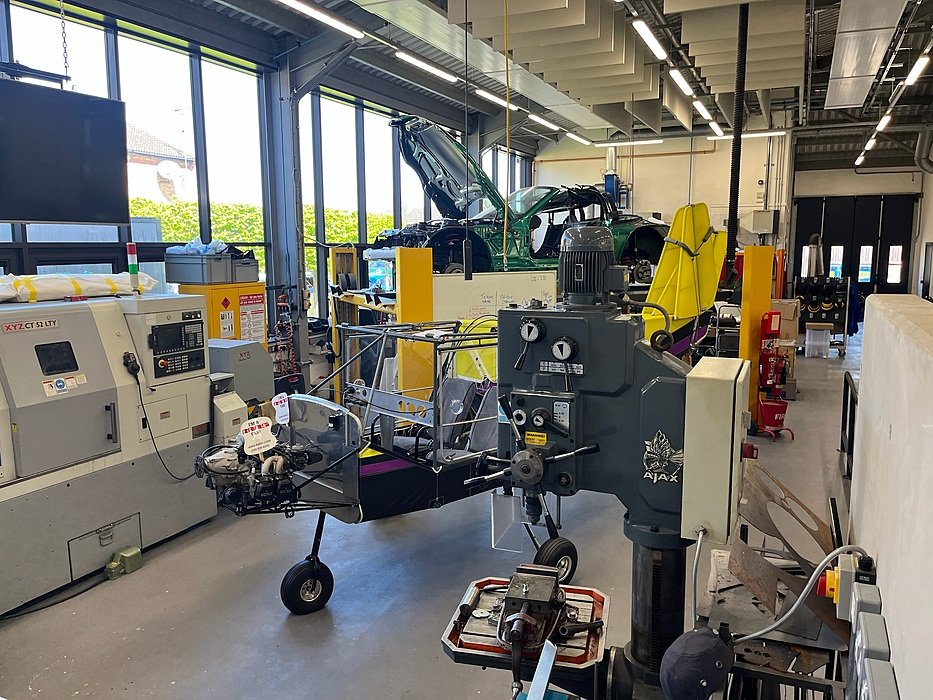 Engineering workshop with machines at English boarding school
