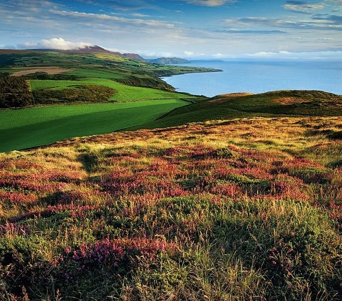 hilly countryside and sea