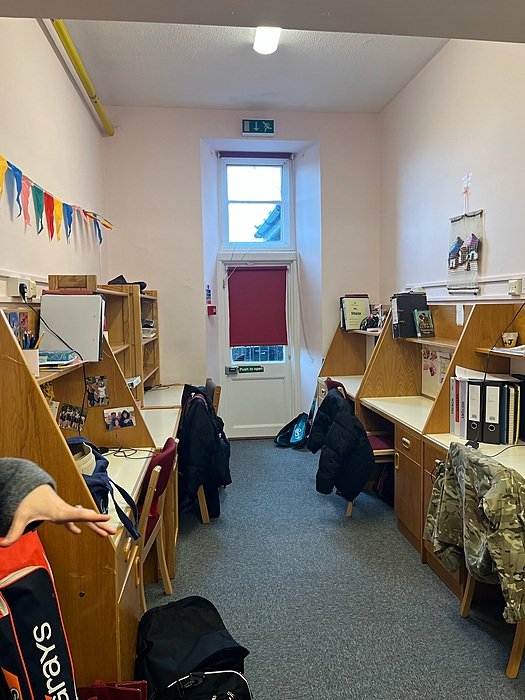 Workspace area with lockers and personal storage for students