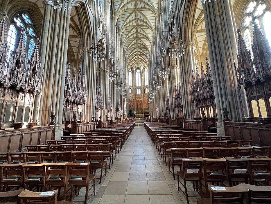 The nave of the impressive Gothic Cathedral at Lancing College