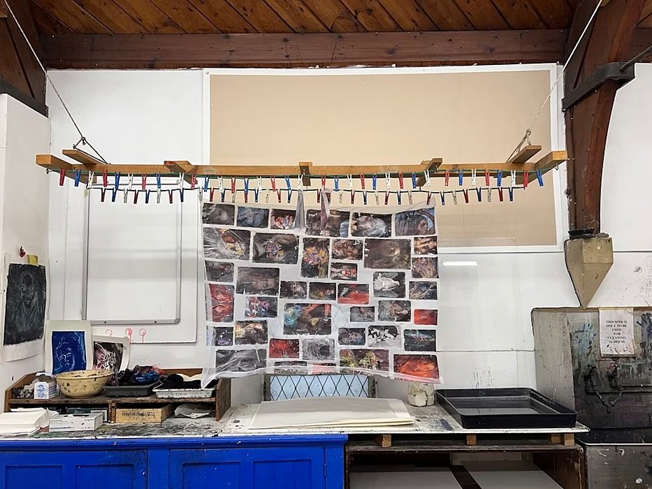 Drying paintings at Sutton Valence School's art department