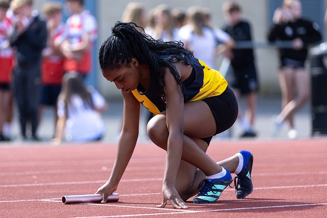A student from Christ's Hospital School ready at the starting line for her relay race