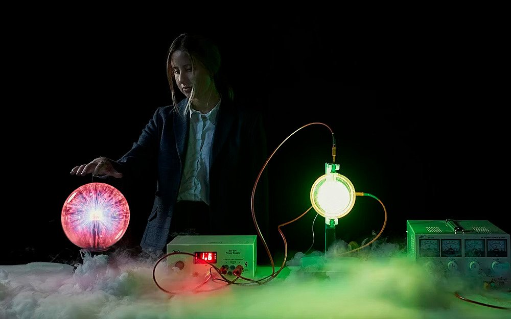 Girl in darkness makes light experiments