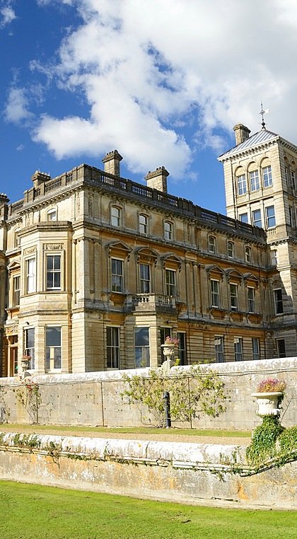 English countryside manor converted into a boarding school in the sunlight