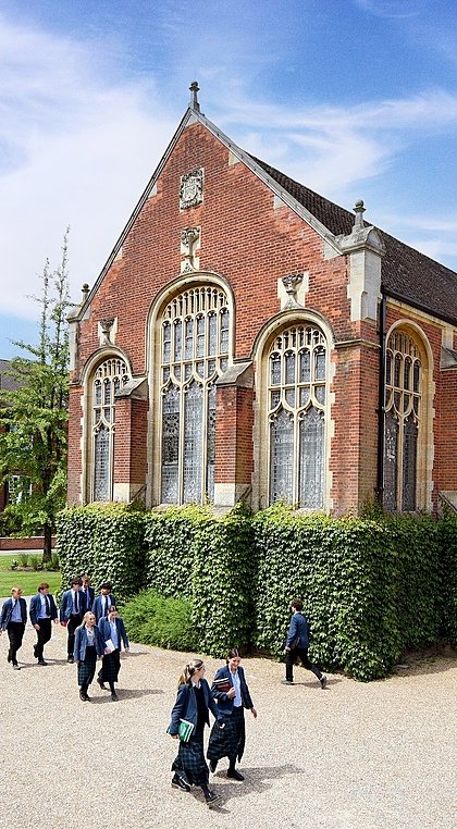 Gresham's School with students on the campus in their uniforms