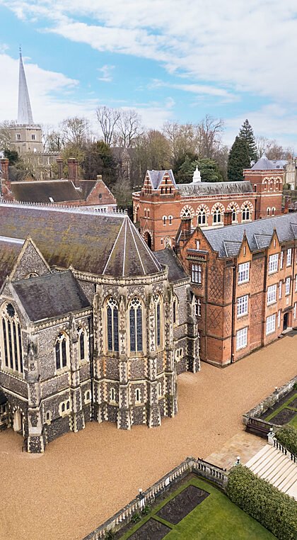 the impressive Harrow School with campus slightly from above