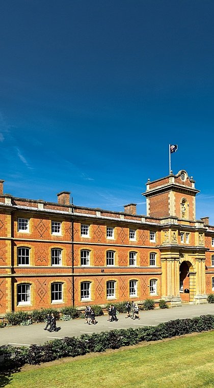 The impressive front of King Edward's School Witley