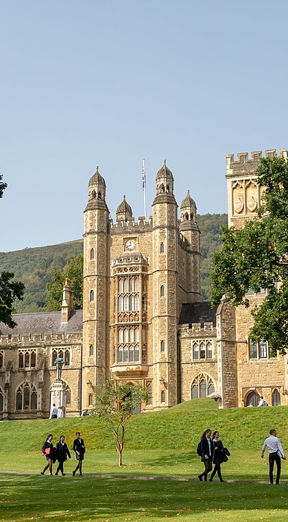 The impressive Malvern College and its green campus in spring