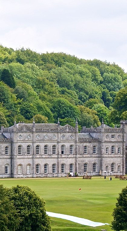 The impressive and extensive old complex of Milton Abbey School with the Abbey