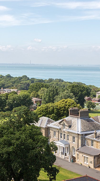 areal view of Ryde School with the sea behind