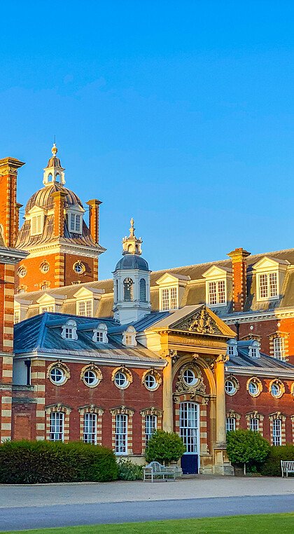 The stunning Wellington College from the front before sunset