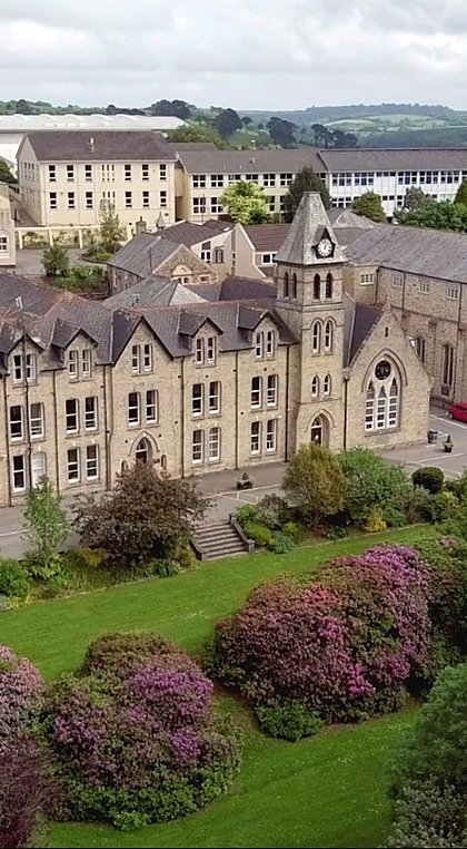 Areal view of the pretty Truro School and its adjacent buildings