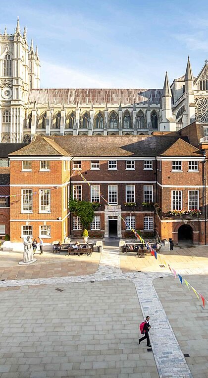 The school's yard with Westminster Cathedral in the background