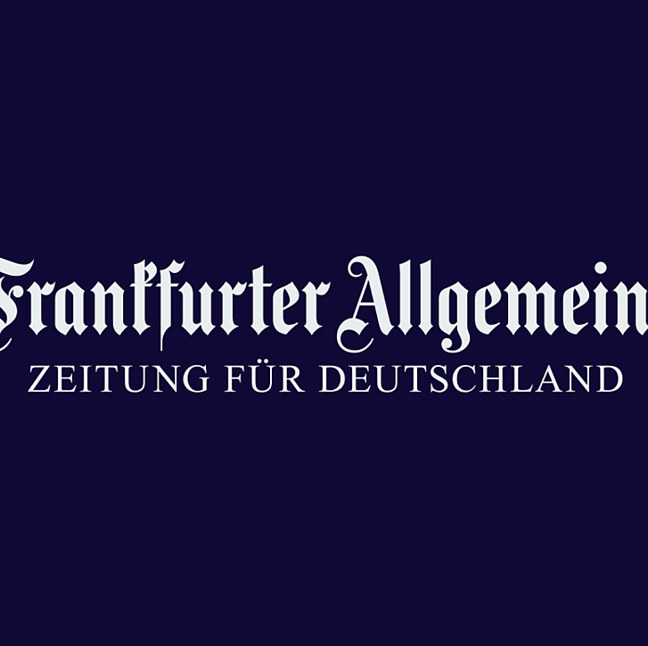 The logo of the Frankfurter Allgemeine Zeitung newspaper, showing its name in traditional German blackletter font on a dark blue background.
