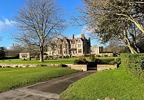 Old school building in a big park