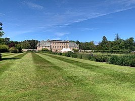 Historic main building with lawns. Campus, architecture, Gordonstoun.