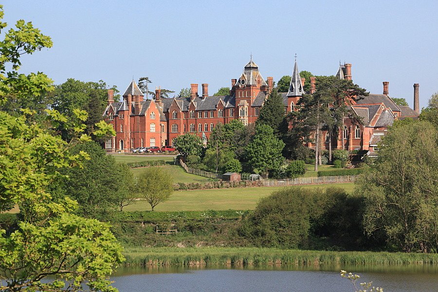 Framlingham College on its green campus and lake