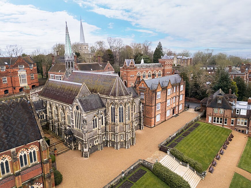 the impressive Harrow School with campus slightly from above