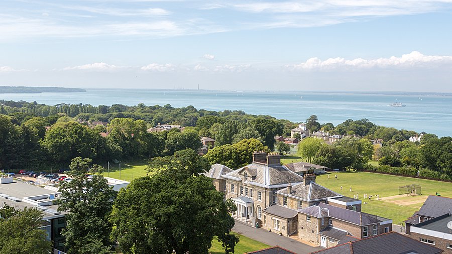 areal view of Ryde School with the sea behind