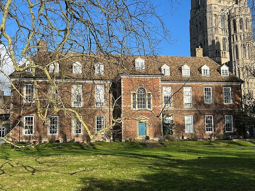 King's Ely School from the front on a sunny day in winter