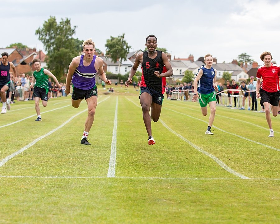 six Malvern students competing in a sprinting competition during their House Athletics
