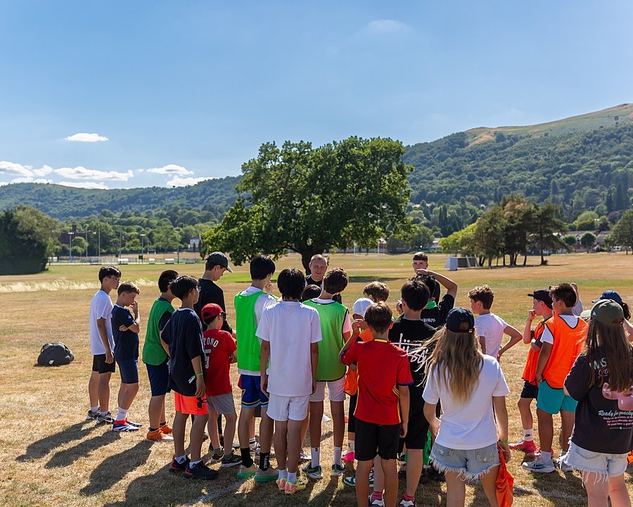 Summer School students for their Football training outside in the sunshine