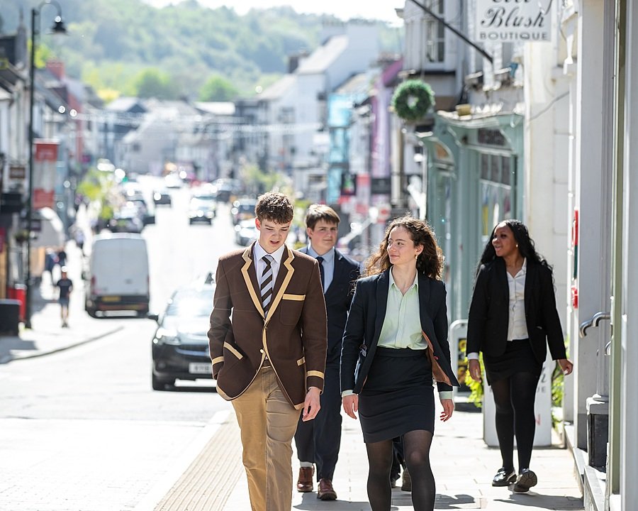 Haberdashers’ Monmouth pupils walking through Monmouth town centre