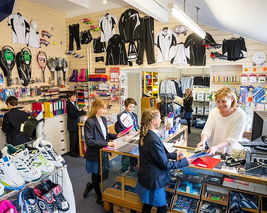 Dauntsey's students buying their sports equipment in the local shop