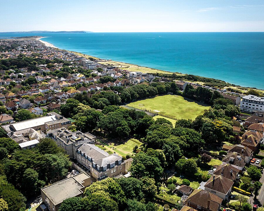 Areal view of the school campus by the sea